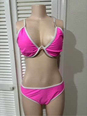 Zaful Hot Pink Bikini with White Trim